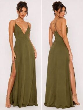 PrettyLittleThing Khaki Side Split Maxi Dress NWT | UK 10 (US 6)